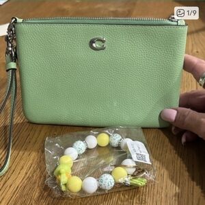 Coach Pebbled Leather Wristlet Mint Green